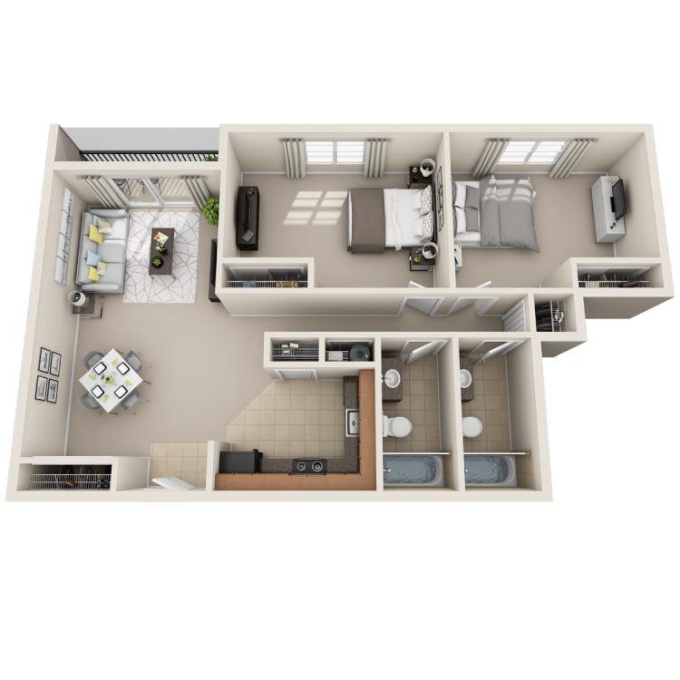 Floor plan image of 2 Bed / 2 Bath