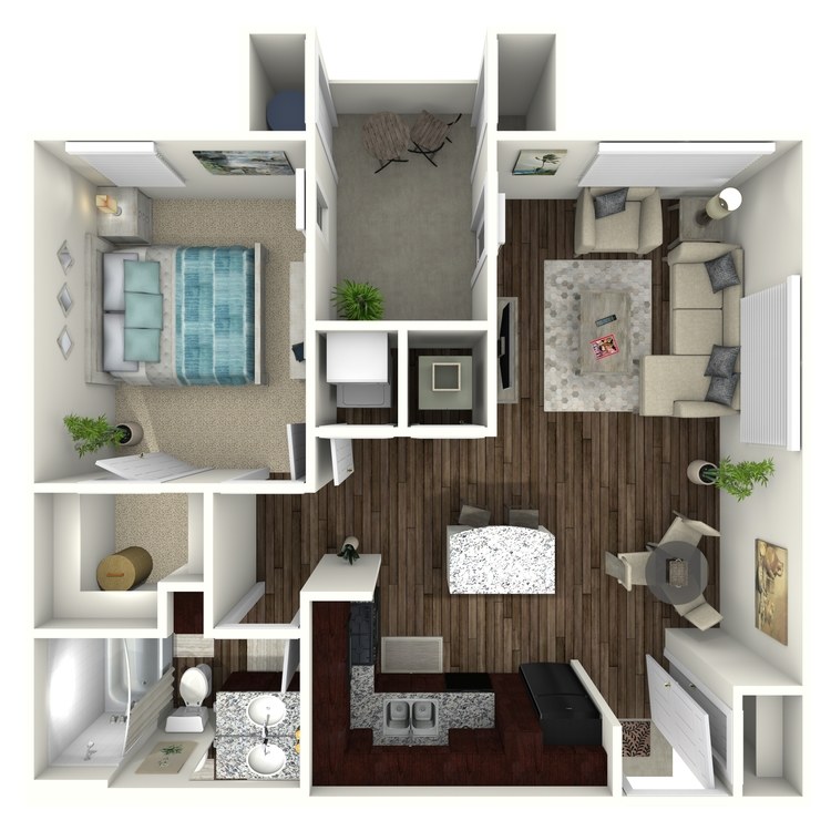 Plan A1, a 1 bedroom 1 bathroom floor plan.