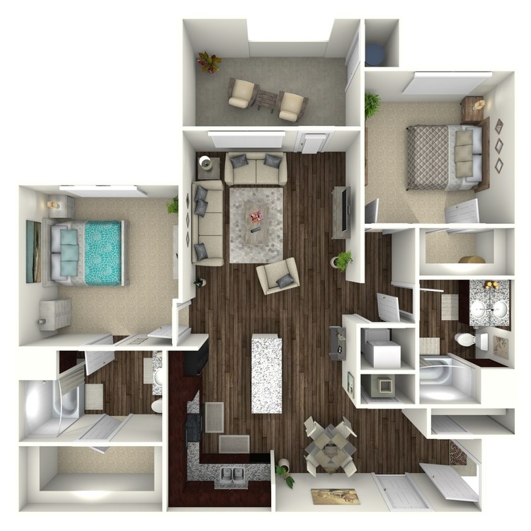Plan B3, a 2 bedroom 2 bathroom floor plan.