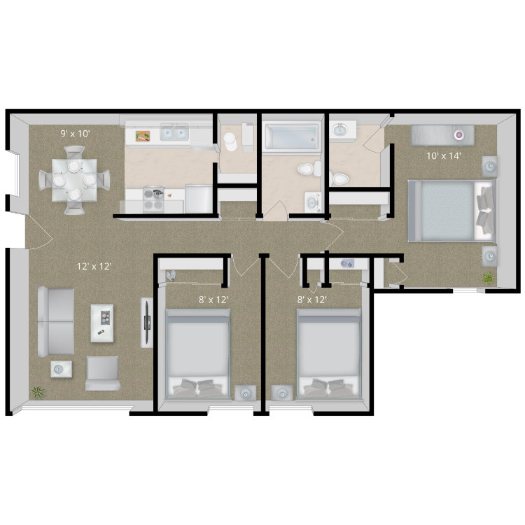 3 Bedroom floor plan image