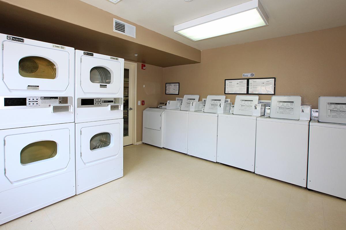 Washers and dryers in community laundry room