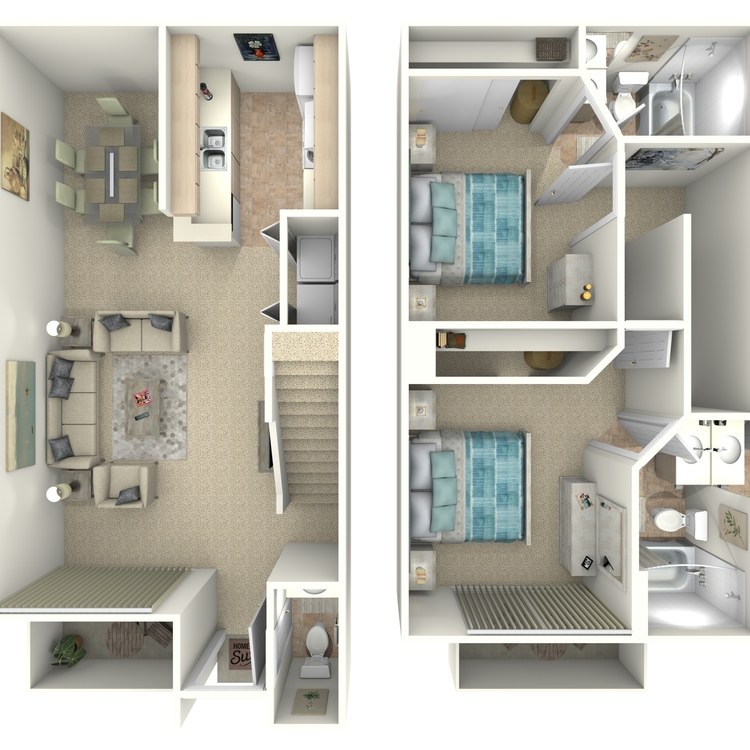 Plan C, a 2 bedroom 2.5 bathroom floor plan.