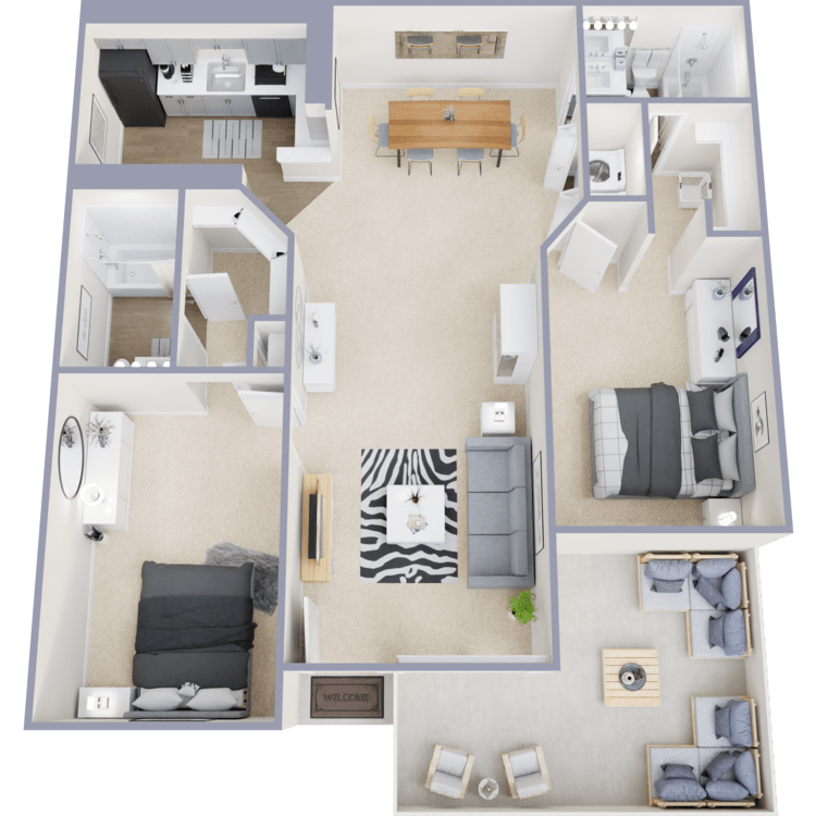 Plan A, a 2 bedroom 2 bathroom floor plan.