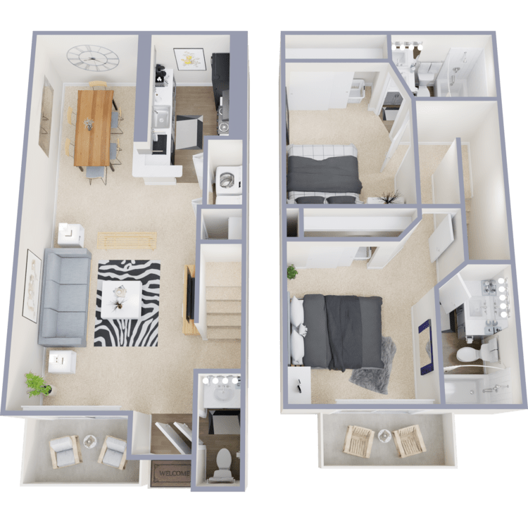 Plan C, a 2 bedroom 2.5 bathroom floor plan.