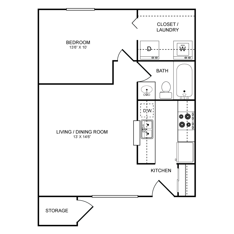 Floor plan image of 1 Bed 1 Bath