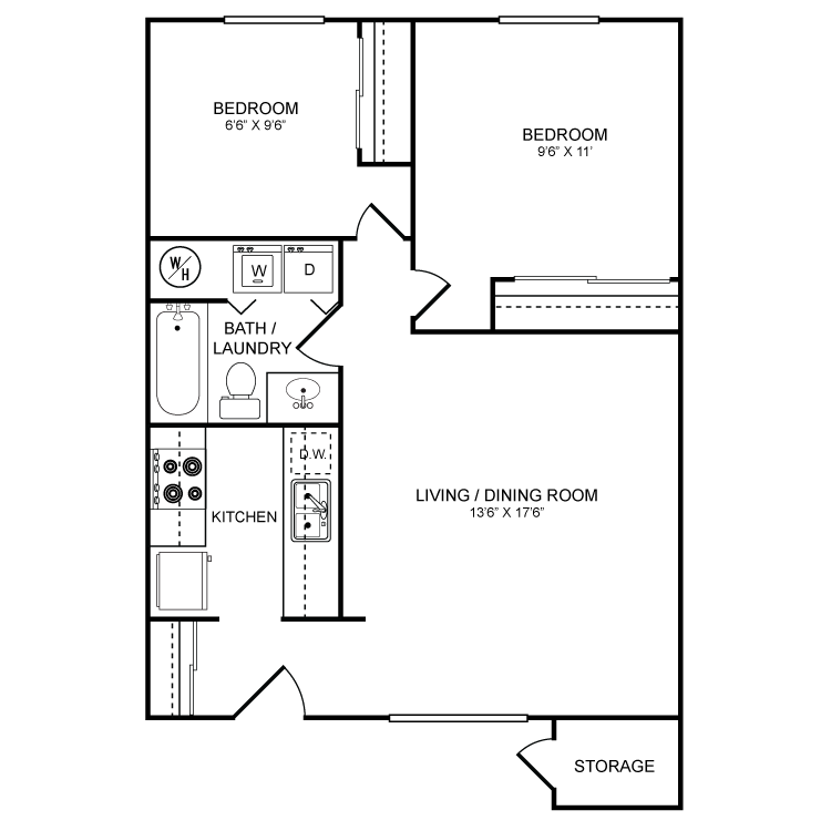 Floor plan image of 2 Bed 1 Bath