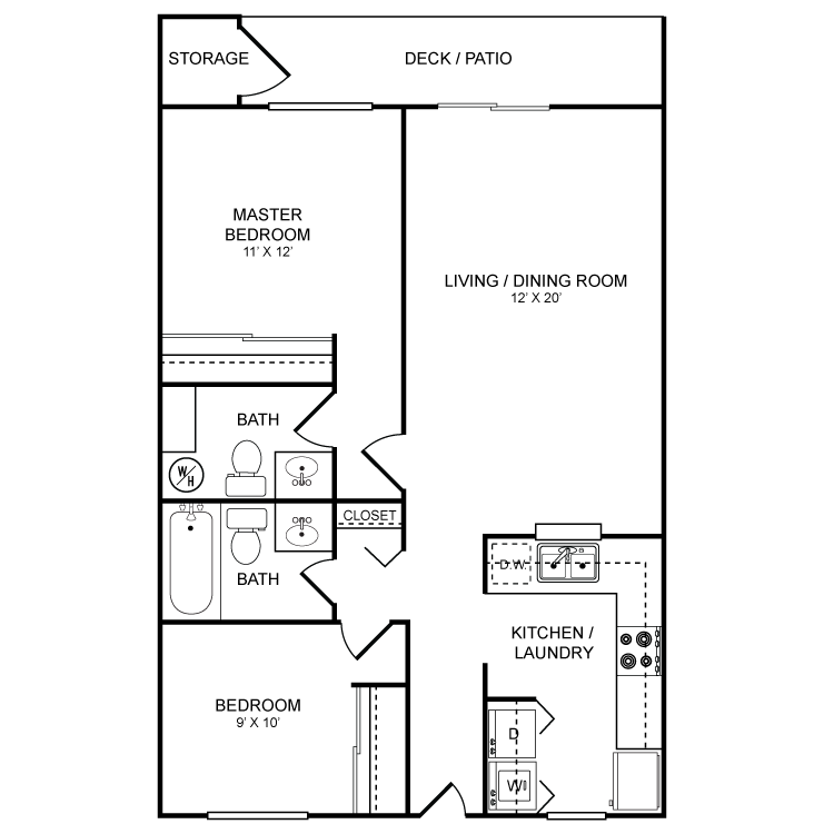 Floor plan image of 2 Bed 1.5 Bath