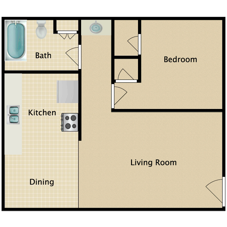 Floor plan image of 1 Bed 1 Bath C