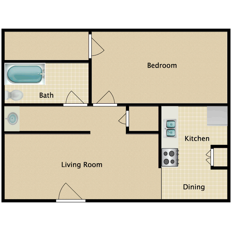 Floor plan image of 1 Bed 1 Bath CC