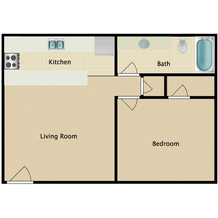 Floor plan image of 1 Bed 1 Bath D