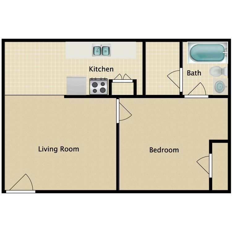 Floor plan image of 1 Bed 1 Bath F