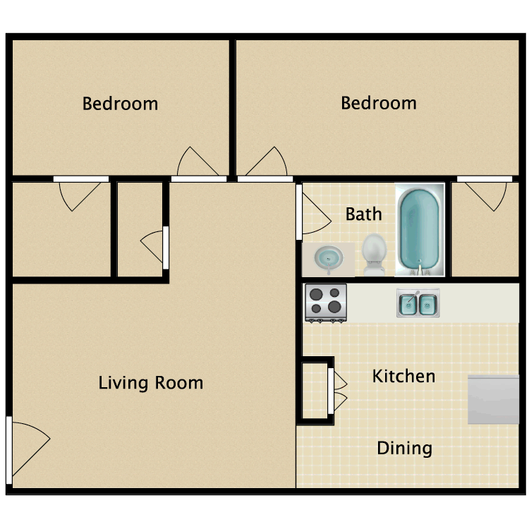 Floor plan image of 2 Bed 1 Bath 2C