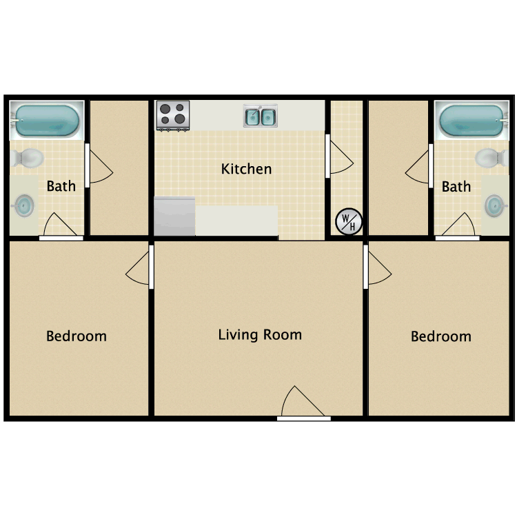 Floor plan image of 2 Bed 2 Bath 2A