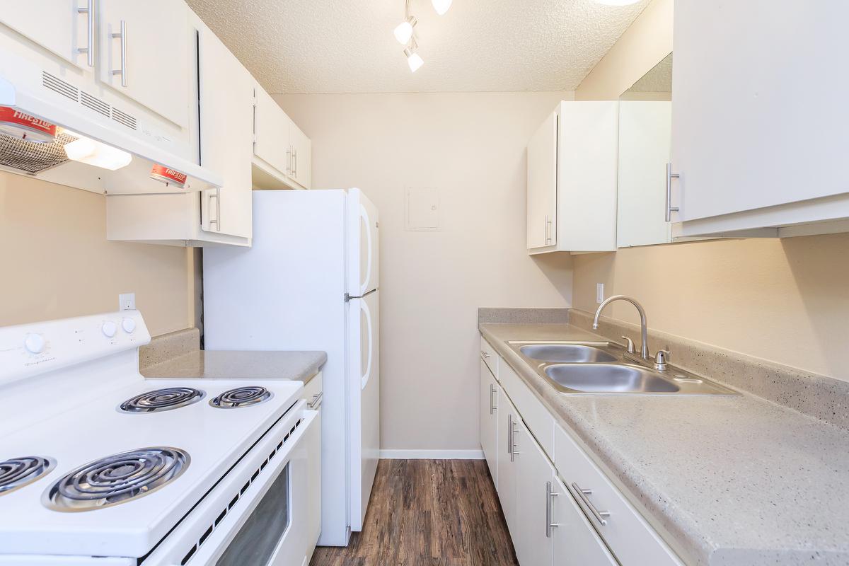 a kitchen with a stove sink and refrigerator