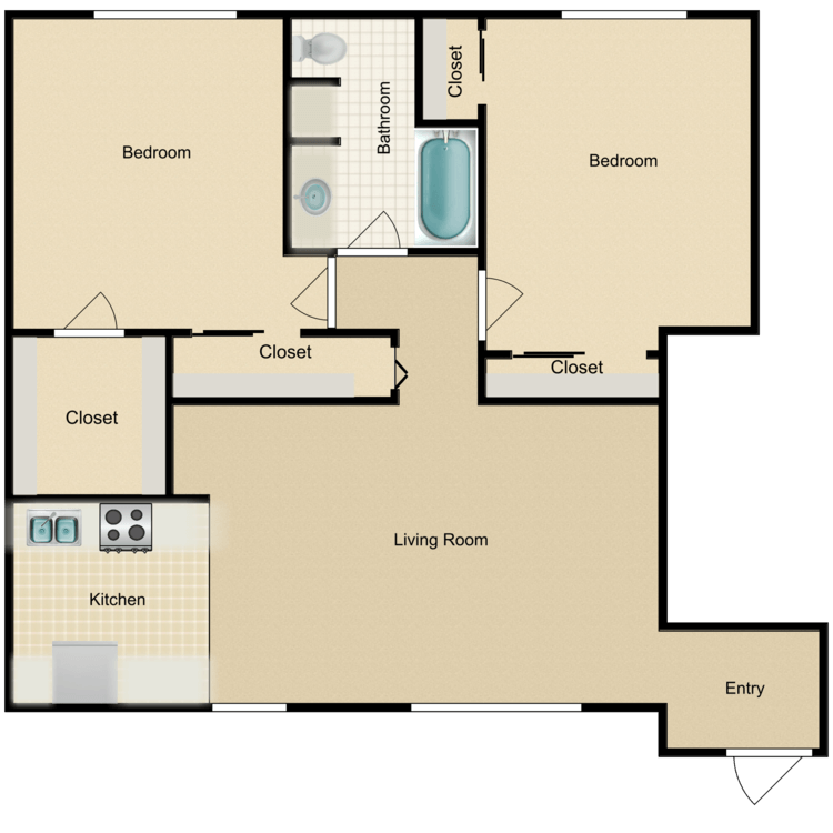 Floor plan image of B1 2 Bed 1 Bath Flat