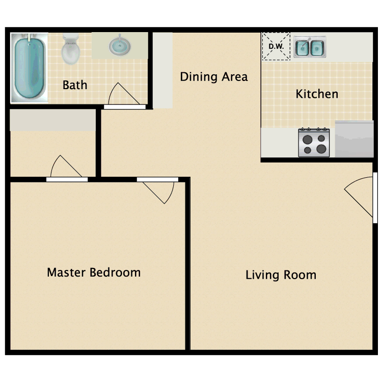 Floor plan image of 1 Bed 1 Bath