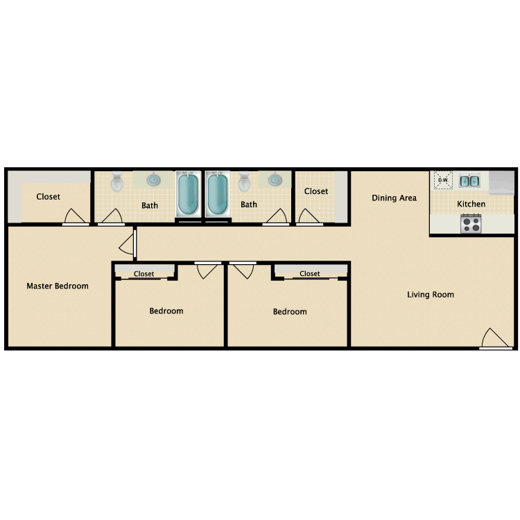 Floor plan image of 3 Bed 2 Bath