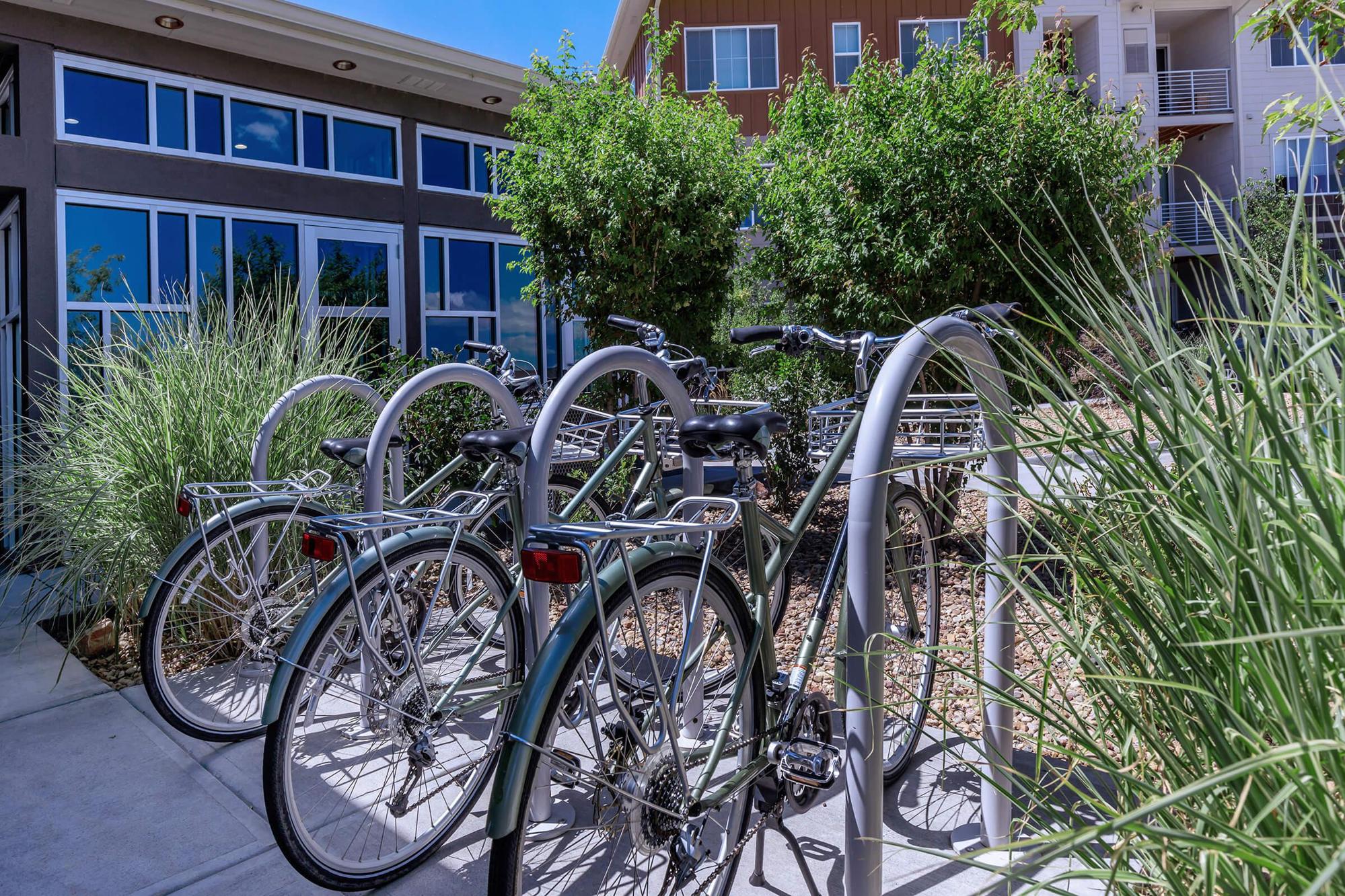 a bicycle parked in front of a building