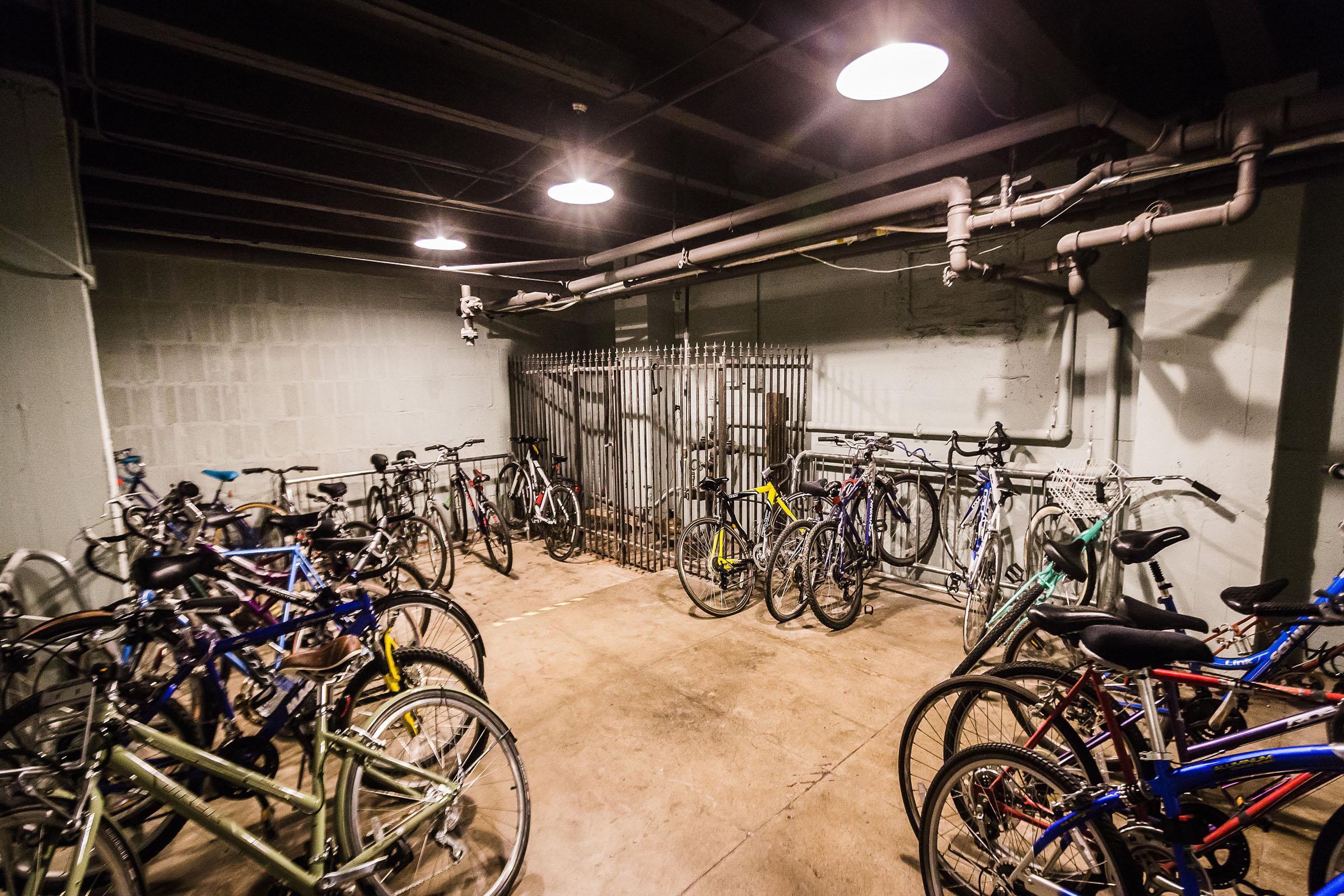a bicycle parked in front of a building
