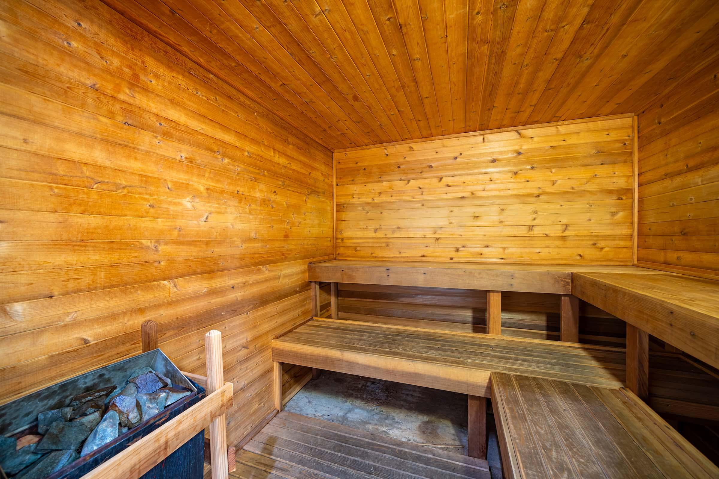 a room with wood walls