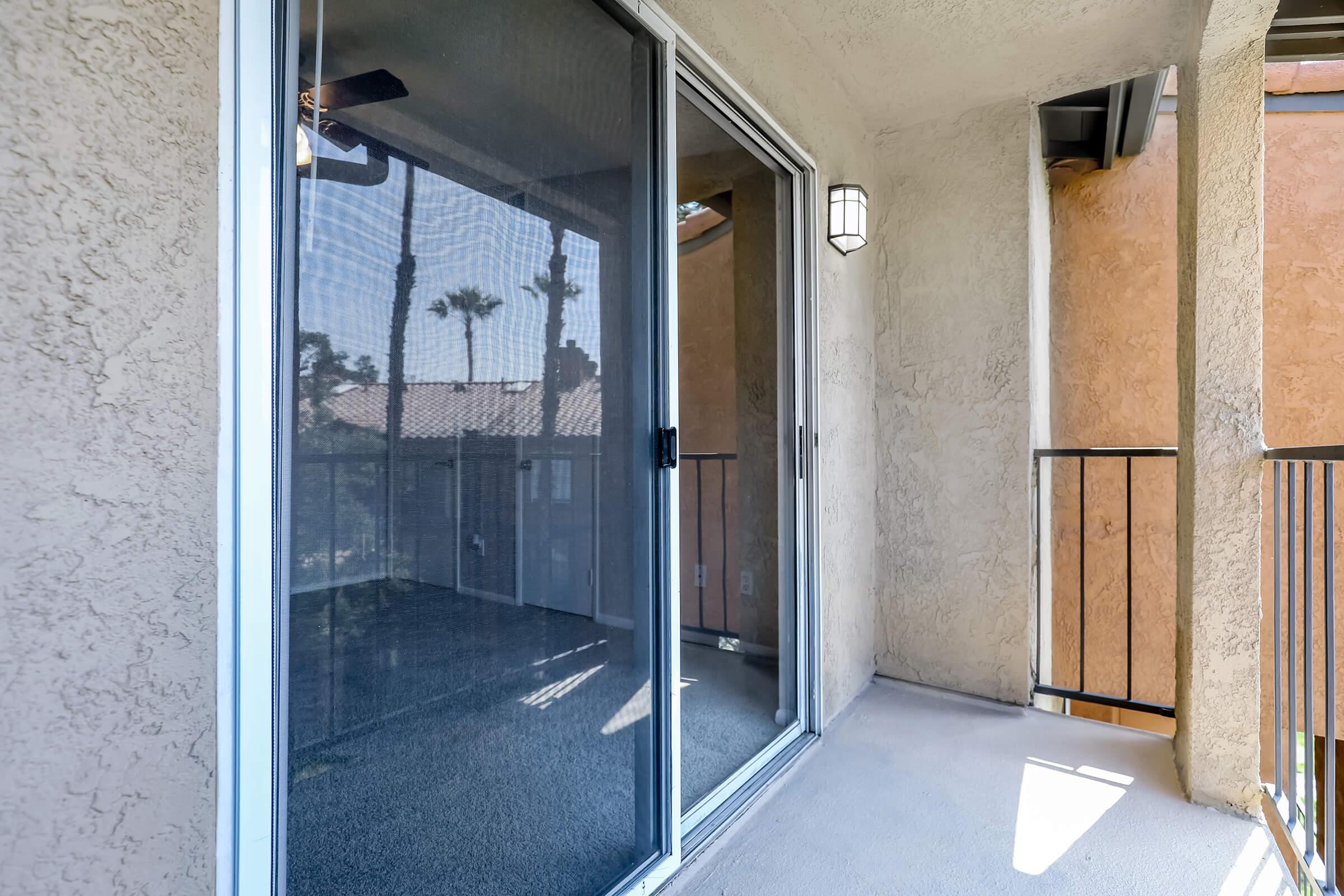 a glass door on the side of a building