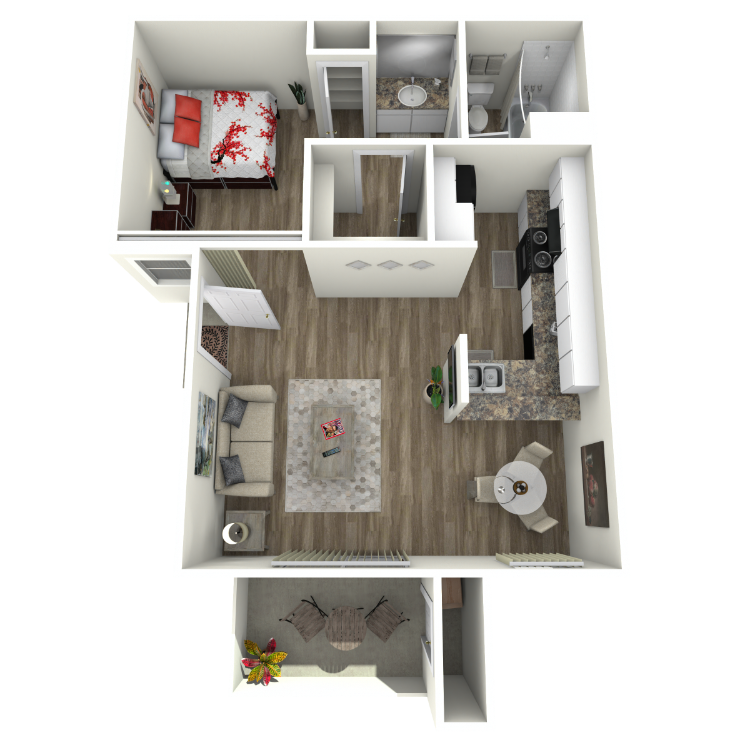 Fir, a studio 1 bathroom floor plan.
