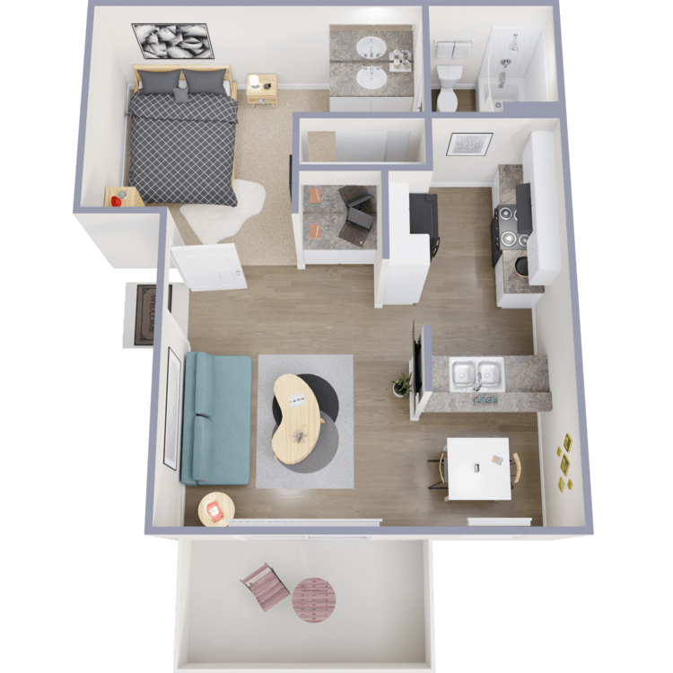 Oak, a studio 1 bathroom floor plan.