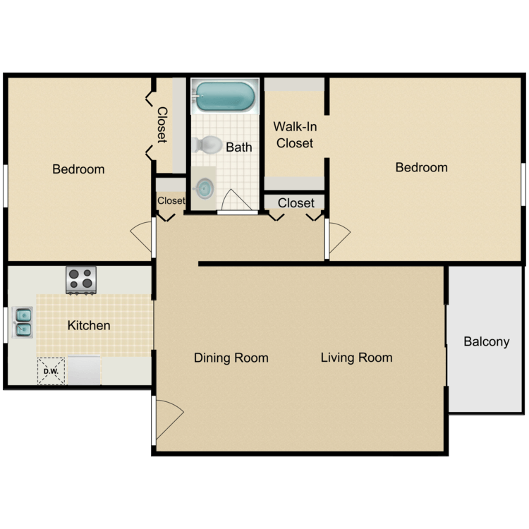 Floor plan image of 2 Bed 1 Bath
