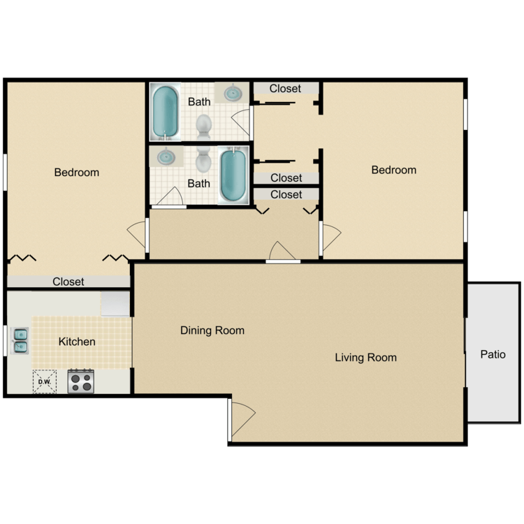 Floor plan image of 2 Bed 2 Bath