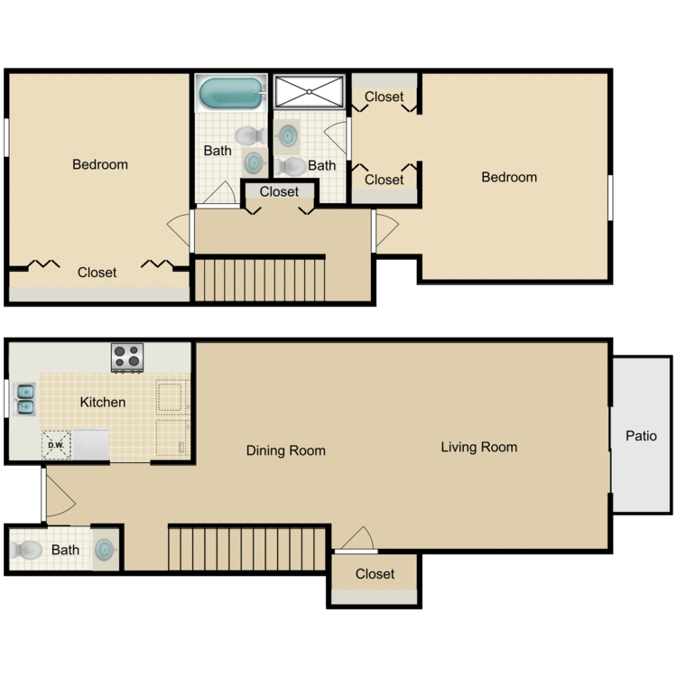 Floor plan image of 2 Bed 2.5 Bath