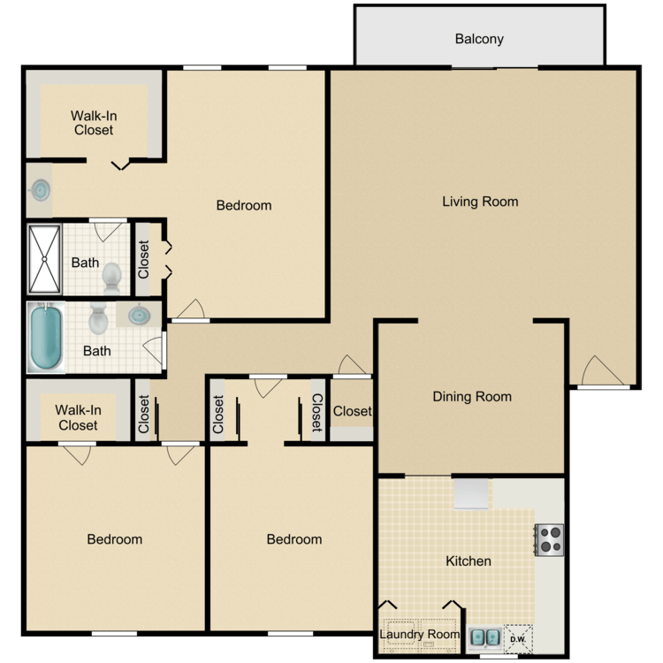 Floor plan image of 3 Bed 2 Bath