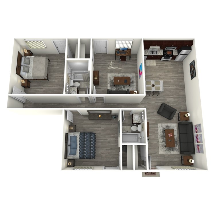 Floor plan image of 2x2 w/Study