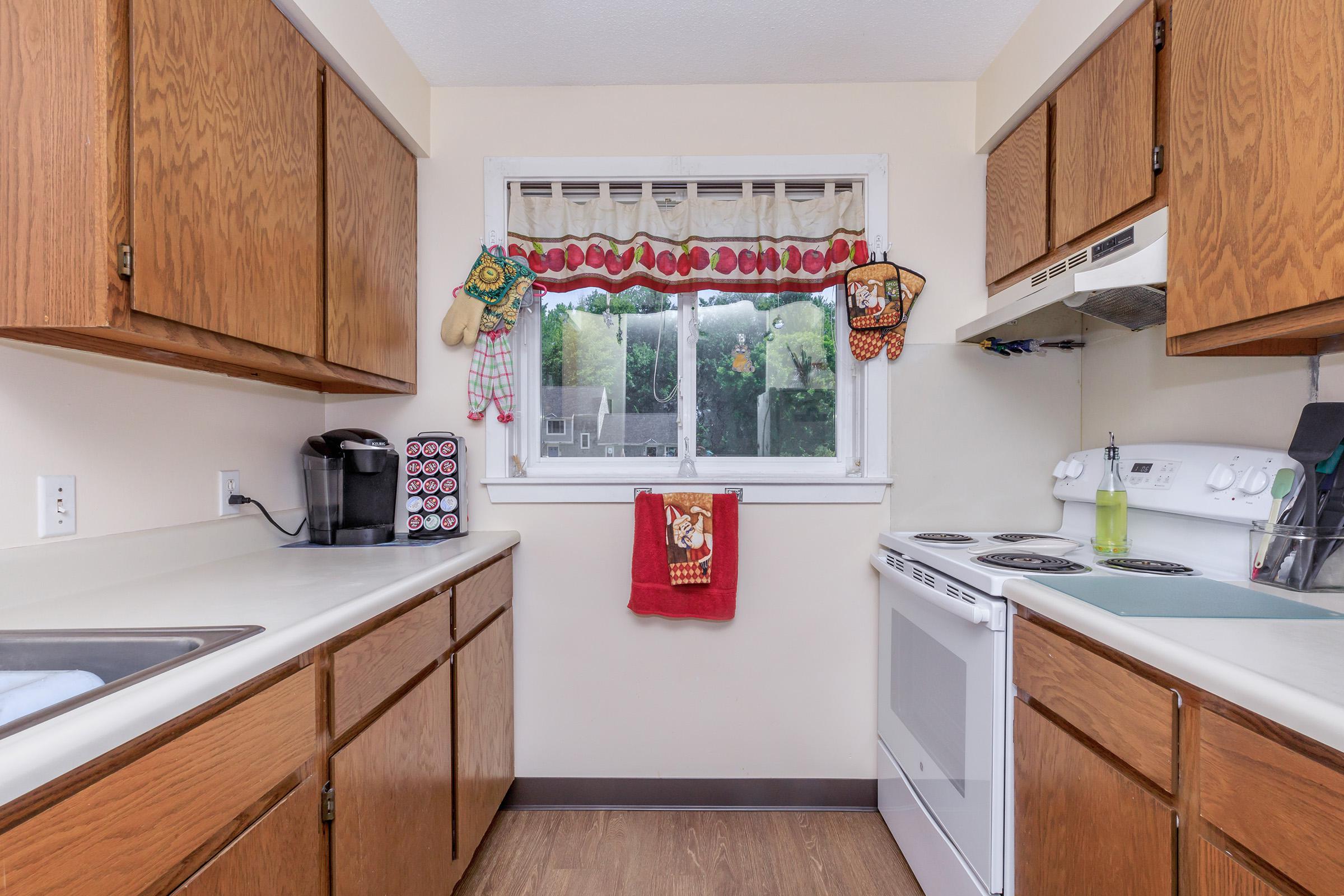 a kitchen with a stove sink and refrigerator