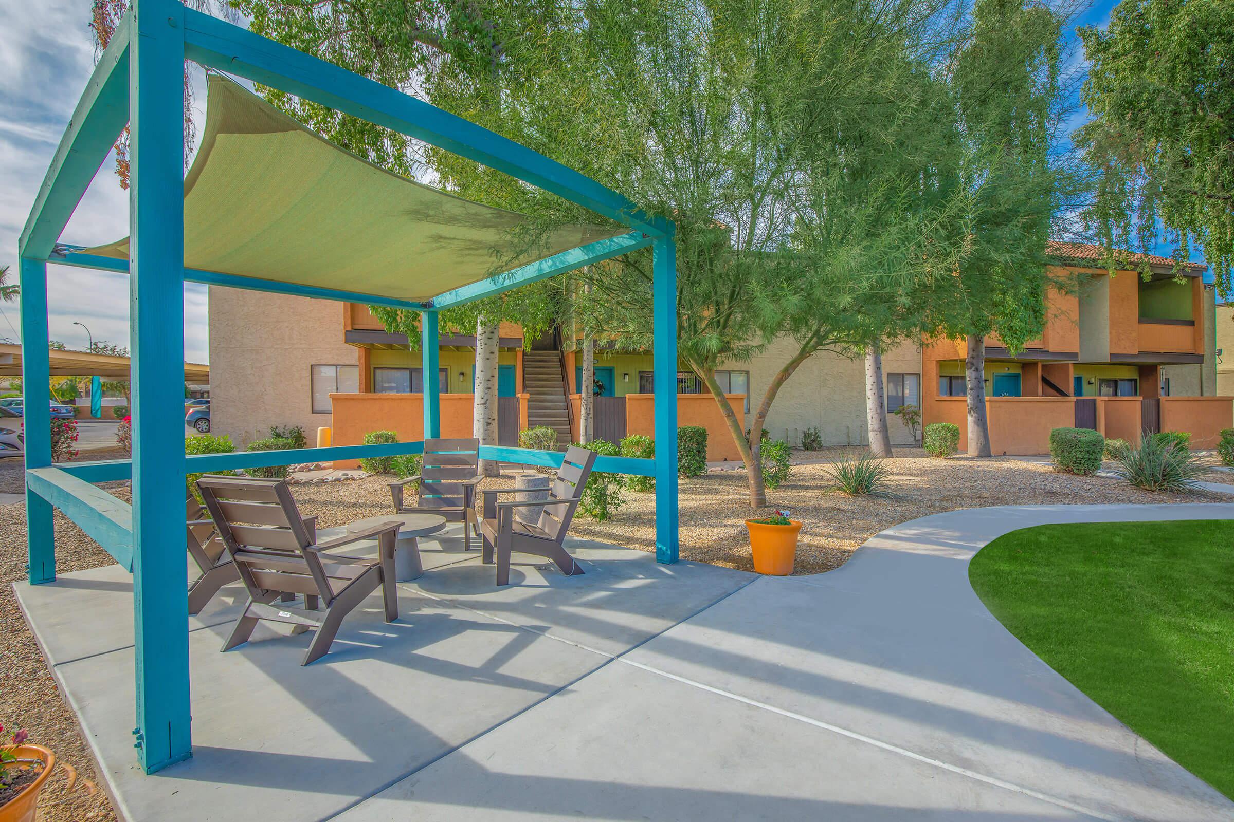 Shaded Outdoor Lounge Area - Eden Apartments - Tempe - Arizona
