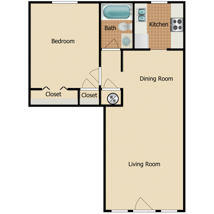 Floor plan image of 1 Bed 1 Bath Classic