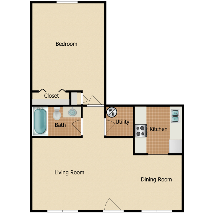 Floor plan image of 1 Bed 1 Bath L Classic