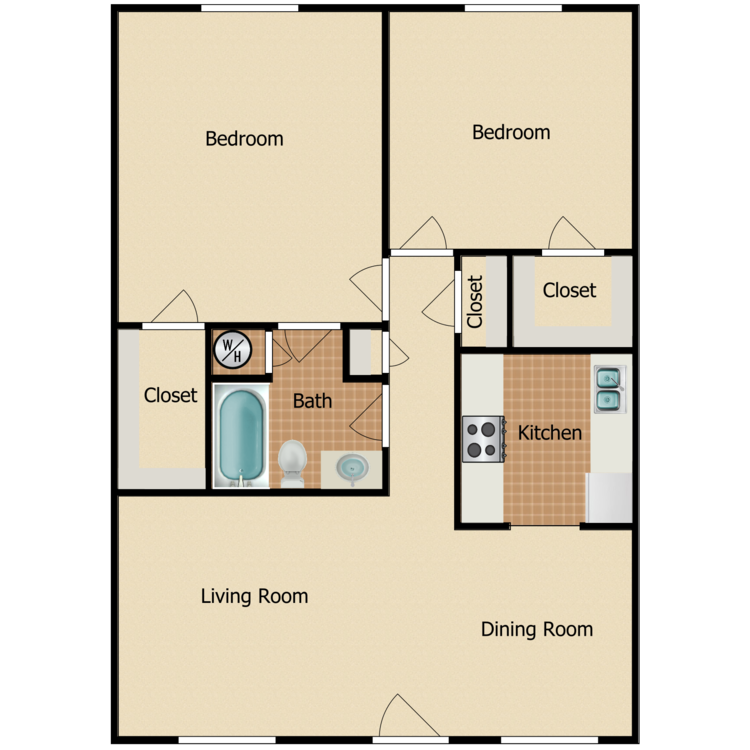 Floor plan image of 2 Bed 1 Bath Classic