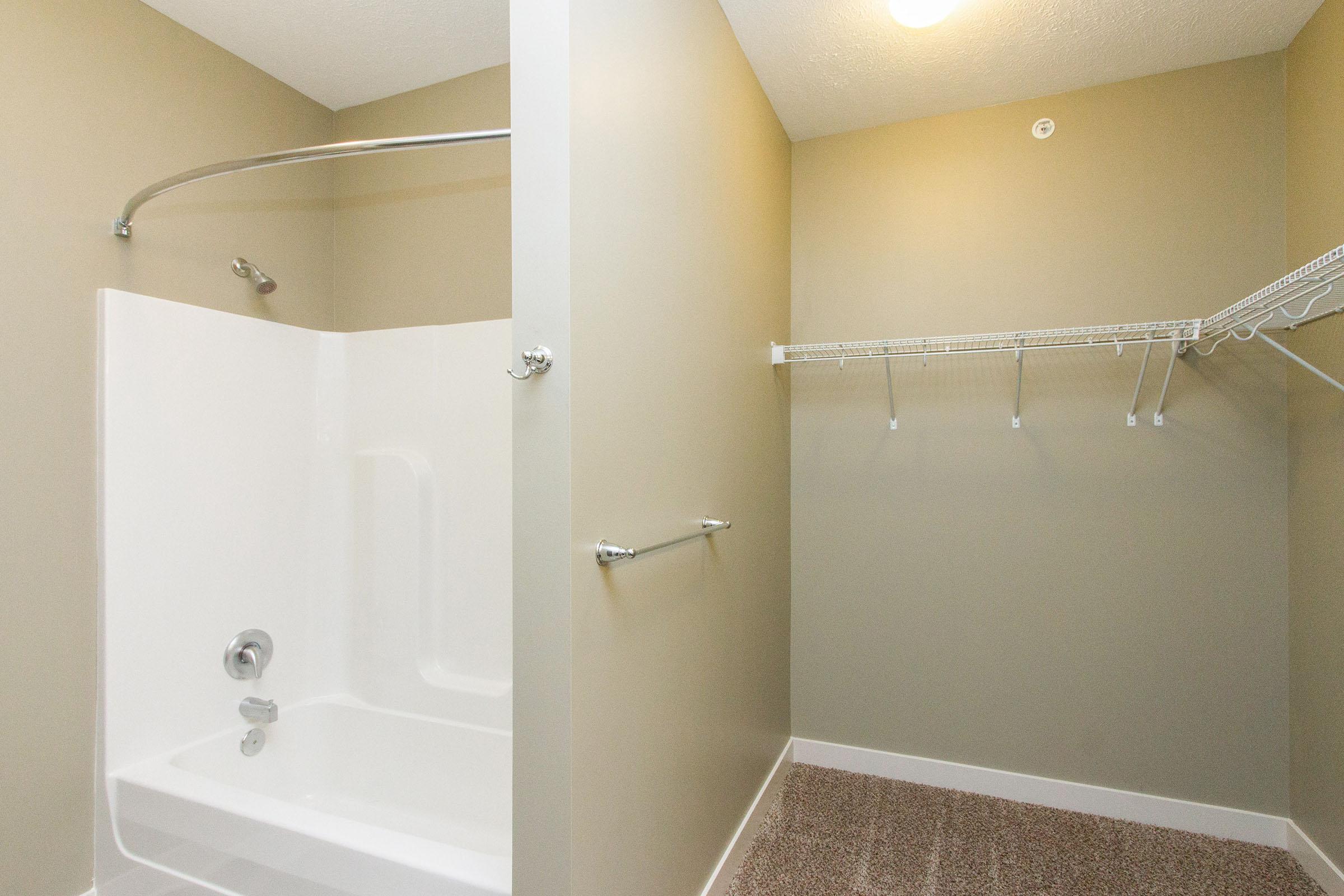 a shower that has a sink and a mirror