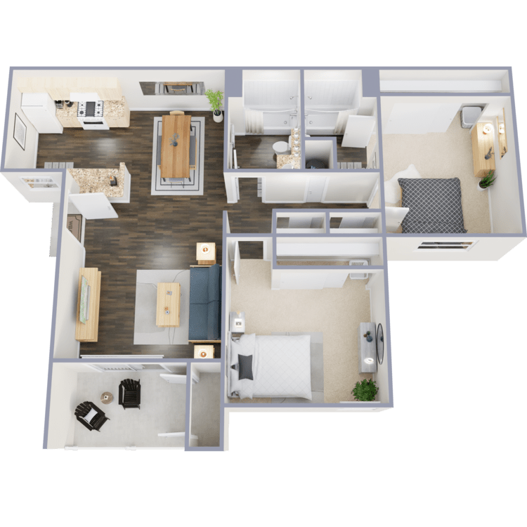 2 Bed 2 Bath, a 2 bedroom 2 bathroom floor plan.