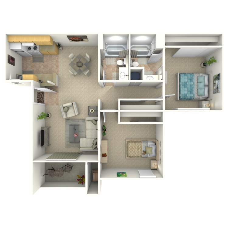 2 Bed 2 Bath, a 2 bedroom 2 bathroom floor plan.