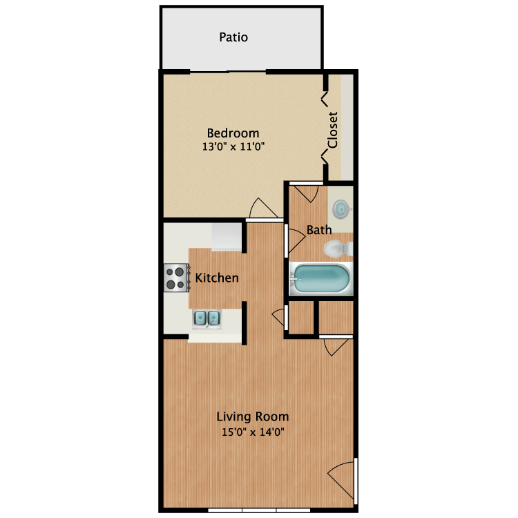 Floor plan image of Crockett 1 Bed