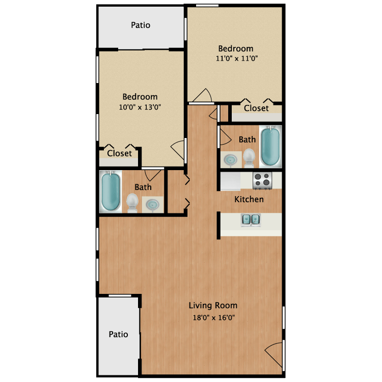 Floor plan image of Daniel 2 Bed 2 Patio