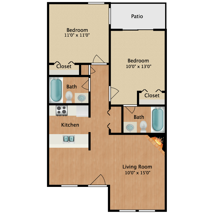 Floor plan image of Daniel 2 Bed 1 Patio