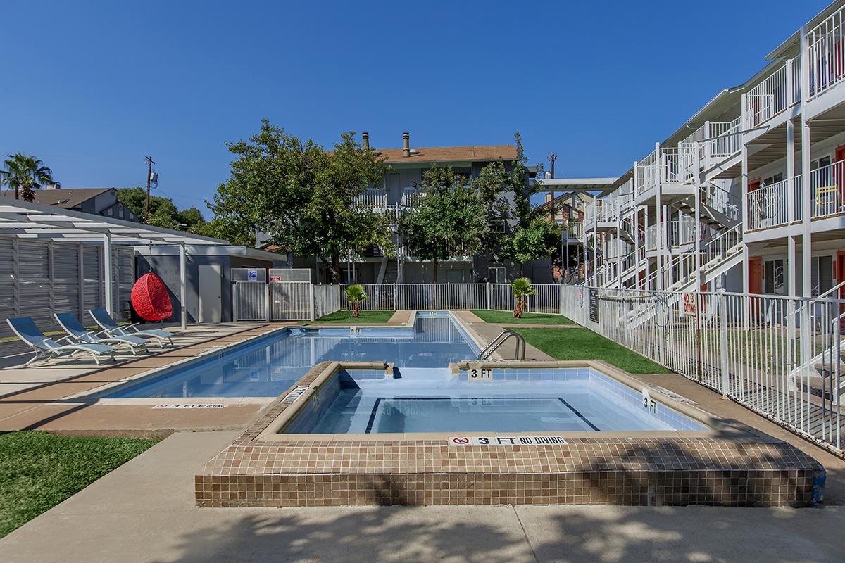 a building with a pool