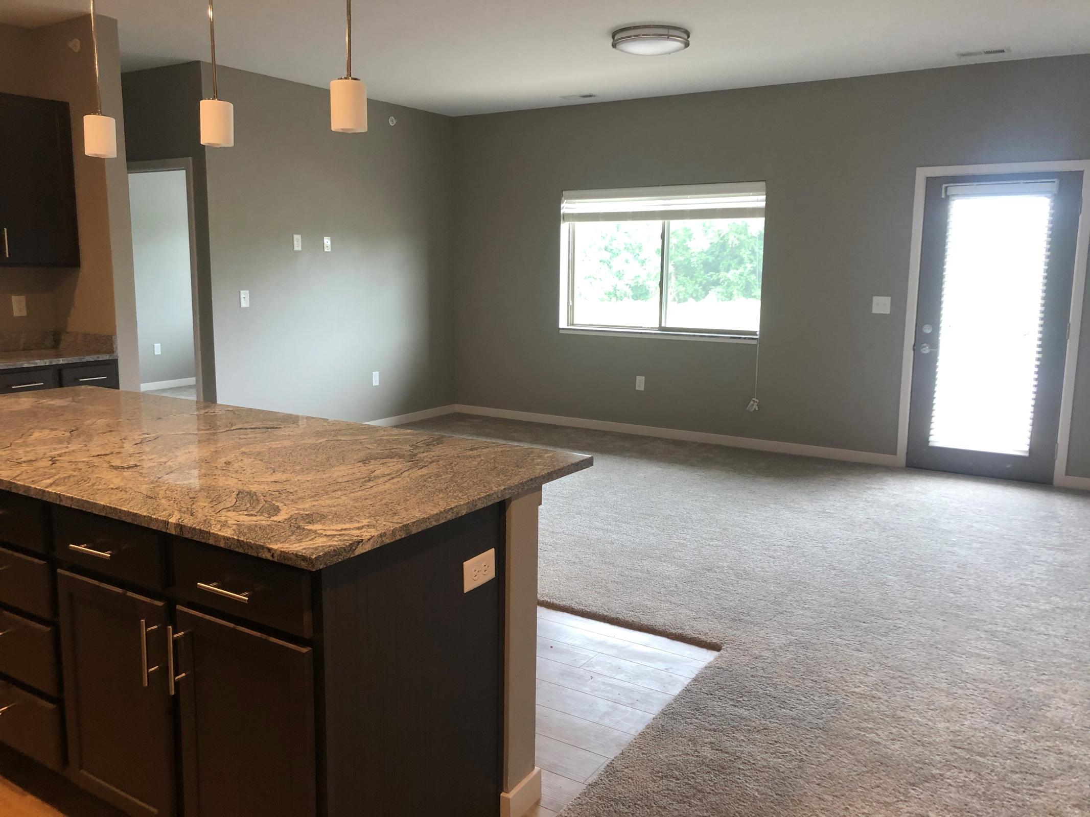 Kitchen looking into living room