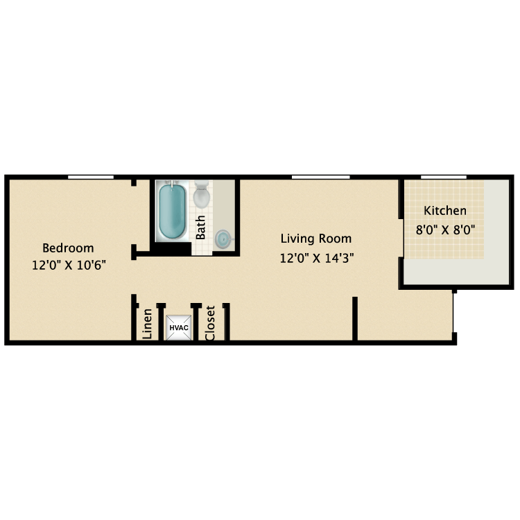 Floor plan image of 1 Bed 1 Bath A