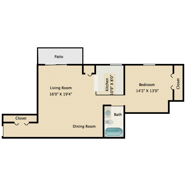 Floor plan image of 1 Bed 1 Bath B