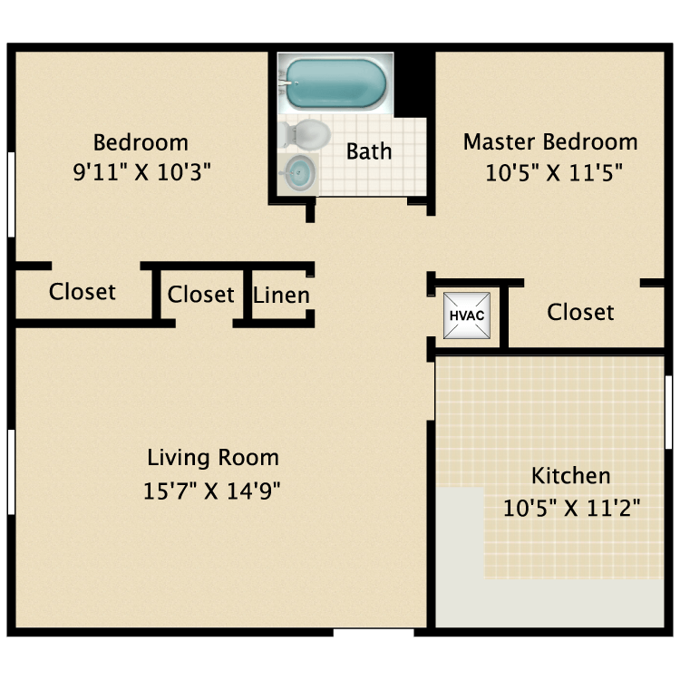 Floor plan image of 2 Bed 1 Bath