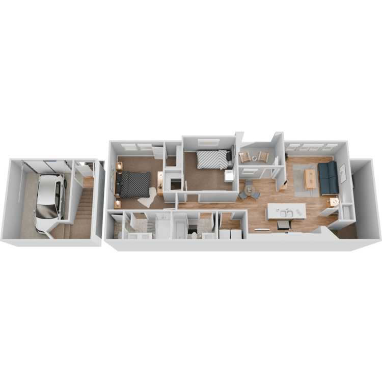 PLAN B1 TOWNHOME, a 2 bedroom 2 bathroom floor plan.
