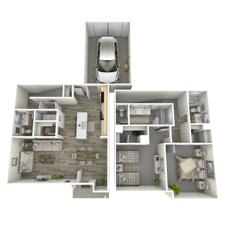 Plan B2.1 – 2 Bed 2.5 Bath Townhome, a 2 bedroom 2.5 bathroom floor plan.